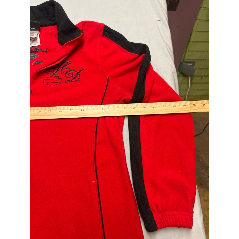Harley-Davidson Womens Red Black Quarter Zip Fleece Pullover Jacket Medium - Picture 7 of 9